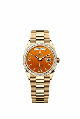 Rolex Day-Date 36 Yellow Gold - Baguette / Carnelian / President 128398TBR-0018 (m128398tbr-0018)